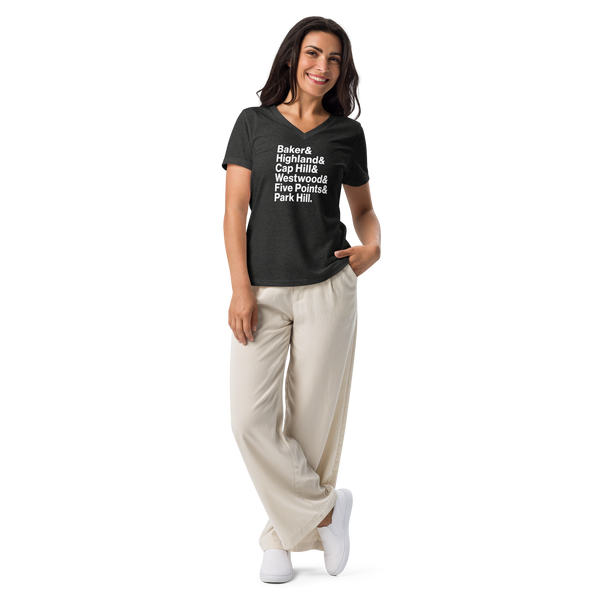 Denver Neighborhoods Women’s relaxed v-neck t-shirt